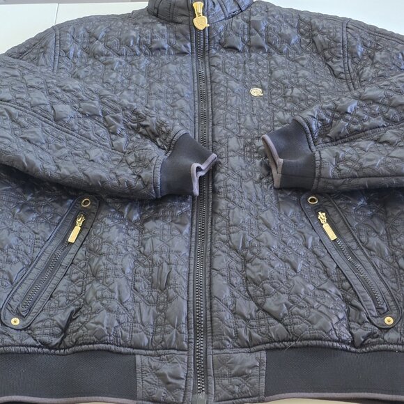 Vtg Rocawear Quilted Jacket Mens M Black Full Zip LS No Hood Pockets Logo Rapper - Picture 8 of 16